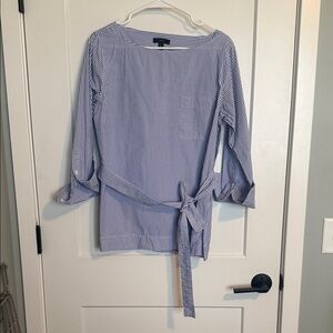 J. Crew Navy Striped Tunic with Belt